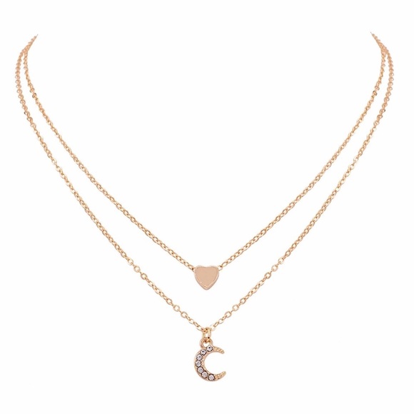 Last 1 New Dainty Heart Moon Layered Necklace - Picture 3 of 5